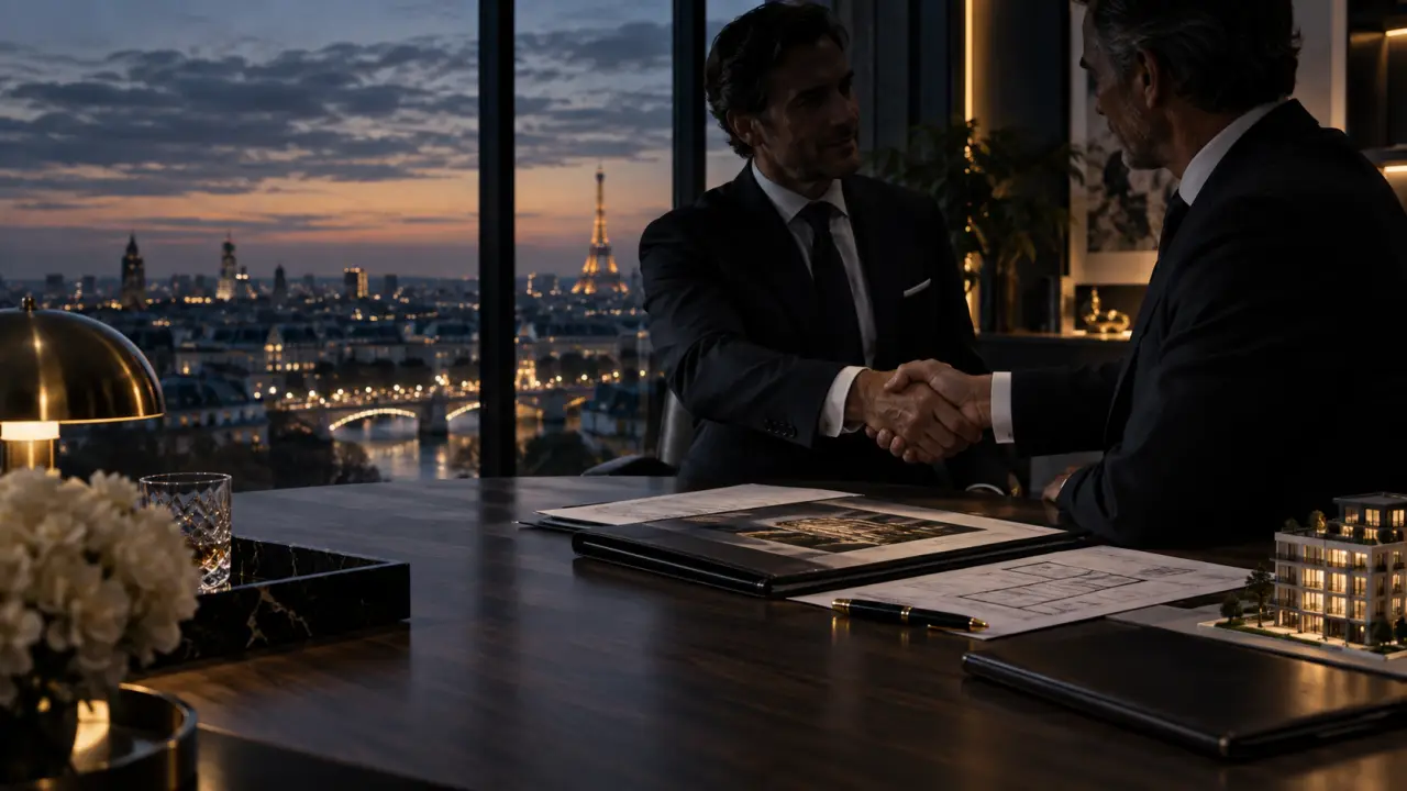 Réunion confidentielle entre professionnels autour d'une transaction immobilière