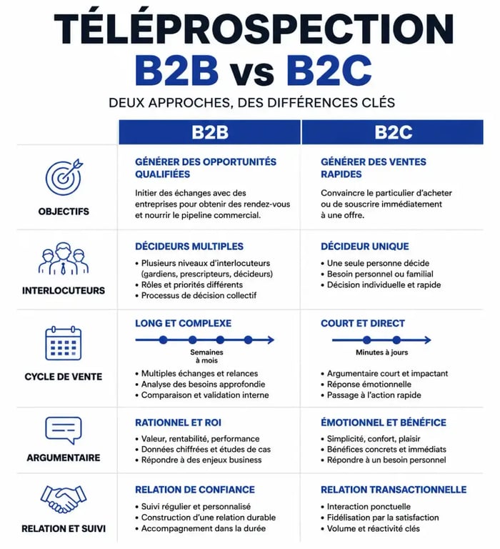 Infographie comparative téléprospection B2B vs B2C pour optimiser vos campagnes