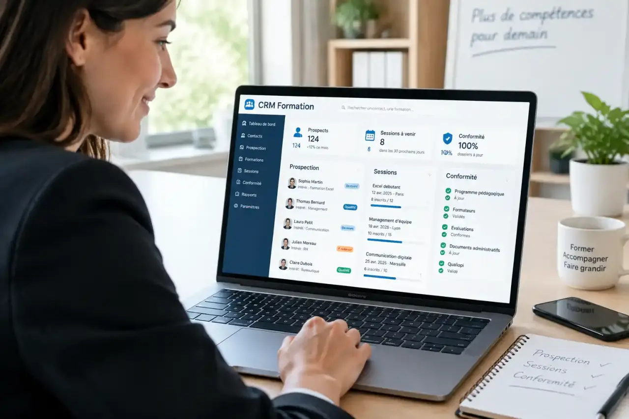 Un CRM pour organisme de formation relie prospection, sessions et conformité