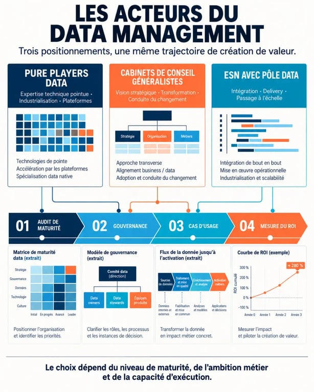 Cabinet de conseil data management : comparaison des types d'acteurs et étapes d'une mission data