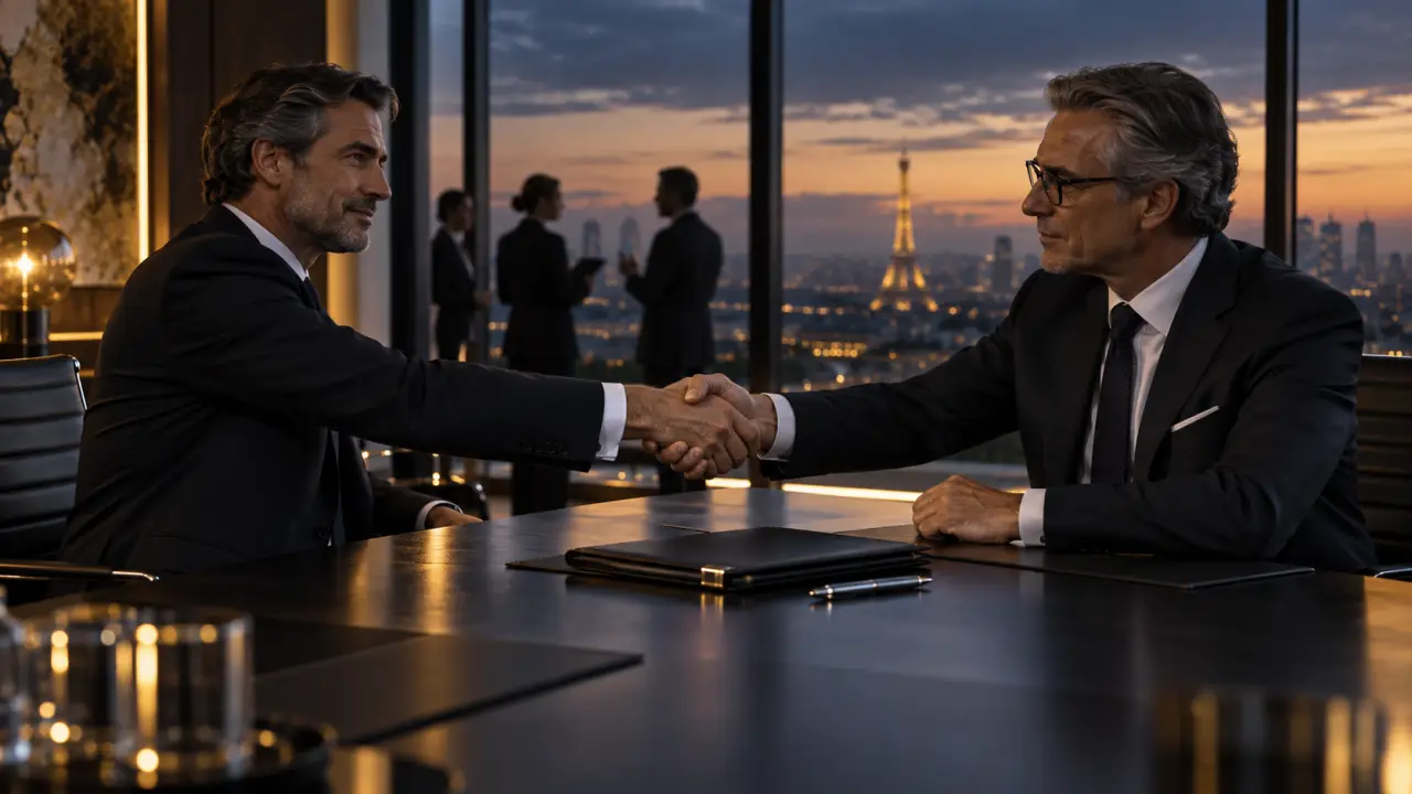 Réunion confidentielle entre dirigeants autour d'une transaction B2B